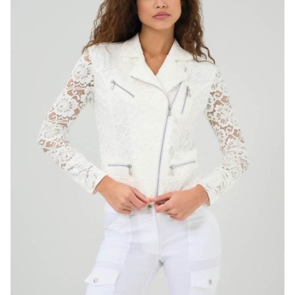 NWT Anatomies Ivory Lace Blazer with Zipper Accents